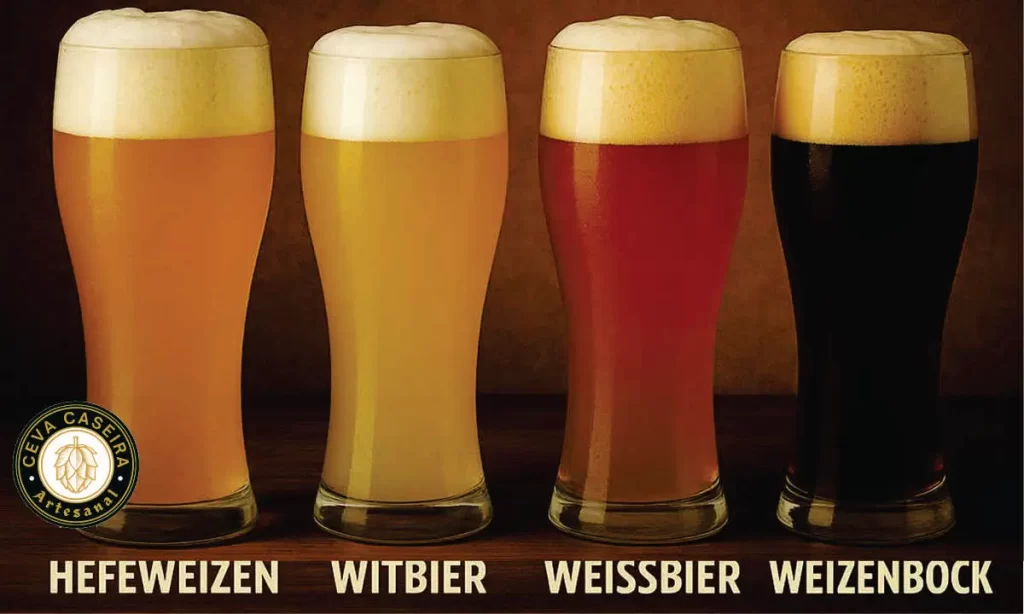 4 tulipas cheias com as principais cervejas de trigo.